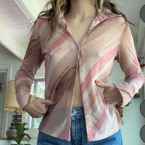 Forever 21 Pink and Brown Button-Up Shirt